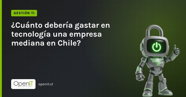 Tarjeta de OpenIT con el título «¿Cuánto debería gastar en tecnología una empresa mediana en Chile?» y el robot CiberIT
